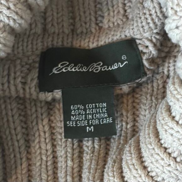 Eddie Bauer Cable Knit Turtleneck Fisherman Sweater Beige Womens Size Medium - Picture 2 of 7